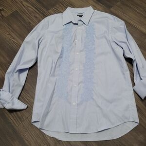 Express Men's Light Blue Dress Shirt Size L Embroidered Western